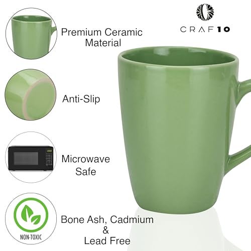 CRAF10 Exquisite Solid Ceramic Coffee Mugs - Asparagus Green Color,Microwave Safe- 340ml Capacity, Dishwasher & Freezer Safe - Image 4