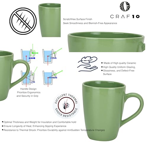 CRAF10 Exquisite Solid Ceramic Coffee Mugs - Asparagus Green Color,Microwave Safe- 340ml Capacity, Dishwasher & Freezer Safe - Image 3