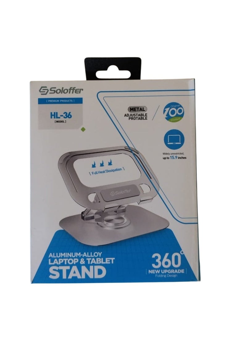 Soloffer 360° Rotating Tablet Stand Metal Alloy Adjustable Height Rotation Bracket, Suitable For tablet Computers for Desk Ergonomic Foldable Metal Tablet Holder/Tablets/Mobile Phones - Image 2