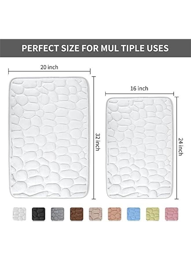 Memory Foam Bath Mat, Cobblestone Embossed Coral Fleece Bathroom Rugs, Rapid Water Absorbent Non Slip Washable Thick Soft Bath Rug for Shower Room (White,43 x 60 cm) - Image 2