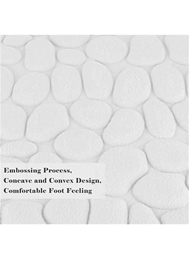 Memory Foam Bath Mat, Cobblestone Embossed Coral Fleece Bathroom Rugs, Rapid Water Absorbent Non Slip Washable Thick Soft Bath Rug for Shower Room (White,43 x 60 cm) - Image 3