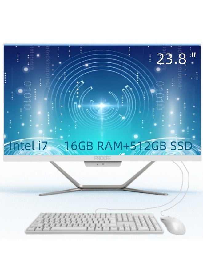 PROEFF All-in-one PC With 23.8 Inch Display, Core i7-4790 Processor/16GB RAM/512GB SSD/Windows 11 Pro/ english_arabic white - Image 1