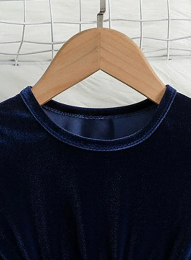 Take Two navy blue Girls Embellished Ruffle Sleeve Mesh Dress With Bow Detail for Women | Best Price UAE