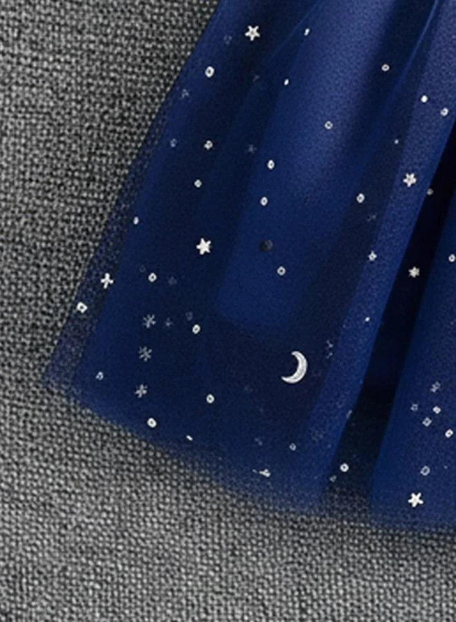 Take Two navy blue Girls Embellished Ruffle Sleeve Mesh Dress With Bow Detail for Women | Best Price UAE