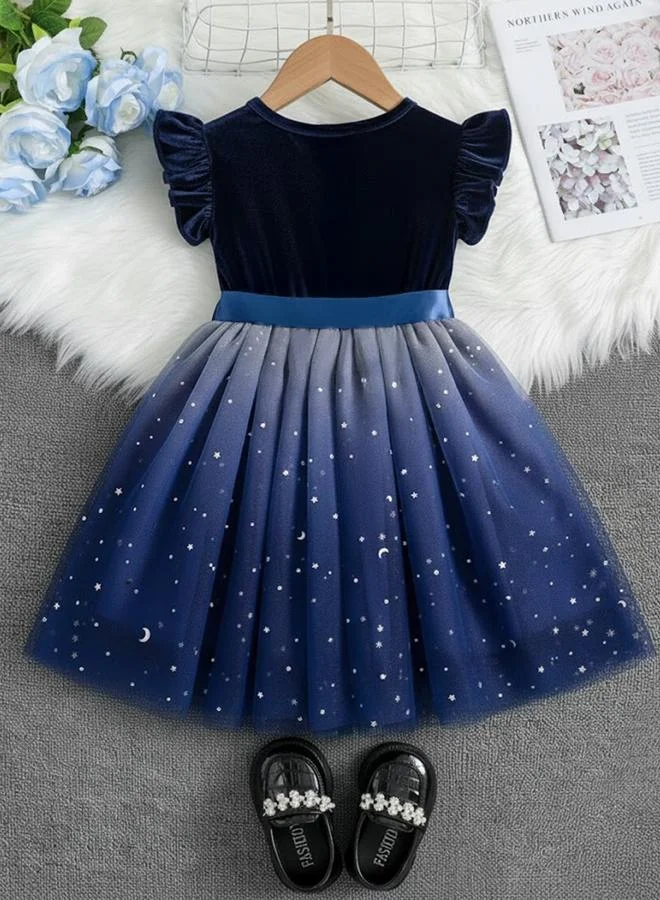 Take Two Girls Embellished Ruffle Sleeve Mesh Dress with Bow Detail