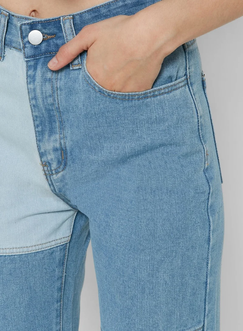 Ginger Colorblock Detail Straight Fit Jeans