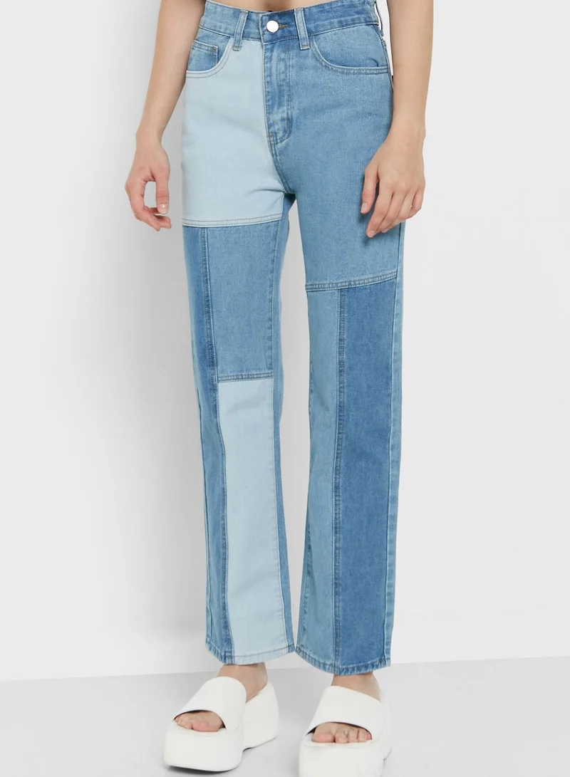 Ginger Colorblock Detail Straight Fit Jeans