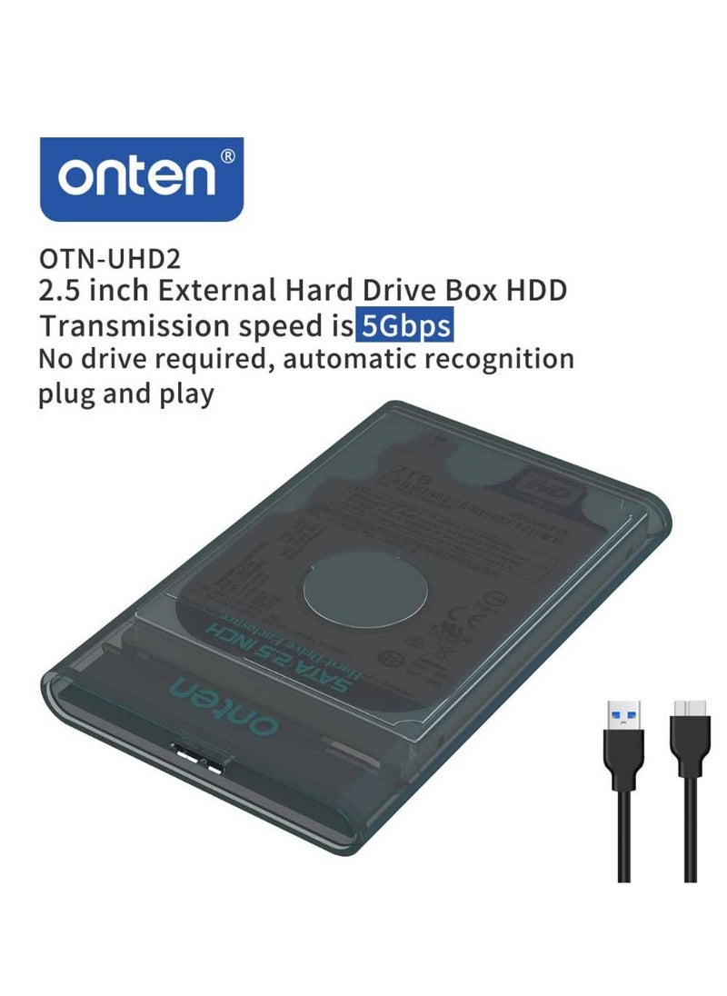 onten - OTN-UHD2  USB 3.0 to SATA 2.5-inch SSD & HDD External Enclosure  - Up to 5TB - External Hard Disk Drive Carrying Case for Laptop PC , PS4 | Transparent - Image 1