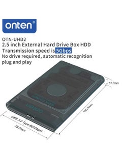 onten OTN-UHD2  USB 3.0 to SATA 2.5-inch SSD & HDD External Enclosure  - Up to 5TB - External Hard Disk Drive Carrying Case for Laptop PC , PS4 | Transparent  - Image 3