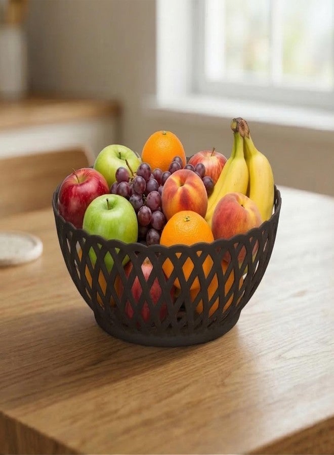 RATAN PLASTICWARE سلة تخزين بلاستيكية كبيرة من الخيزران من راتان بلاستيكوير للفواكه والخضراوات والوجبات الخفيفة - تصميم منسوج مزخرف للمطبخ وطاولة الطعام والاستخدام المنزلي | عبوة من 3 قطع - بني داكن - Image 4