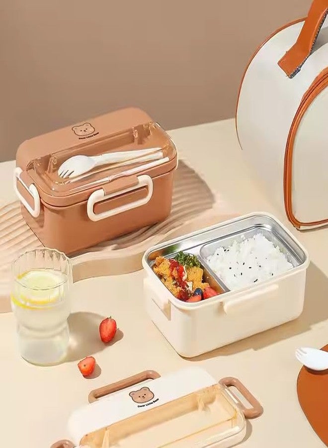 Stavae 2 Compartment Lunch Box with Stainless Steel Bowl for Healthy Living - Stainless Lunch Box ((Cream)) - Image 2