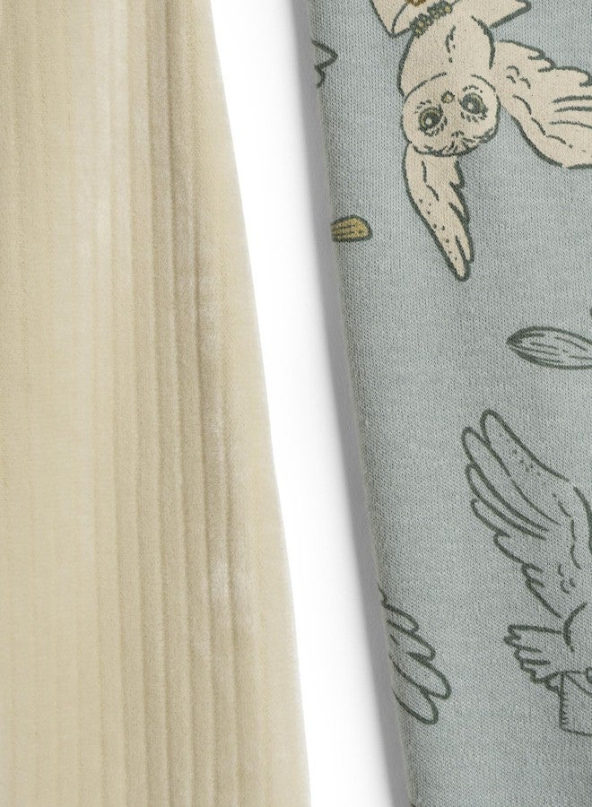 Harry Potter Hedwig Infant Baby Boys Corduroy Square Neck Ribbed Overall and T-Shirt Outfit Set Green/Cream 12 Months - Image 2