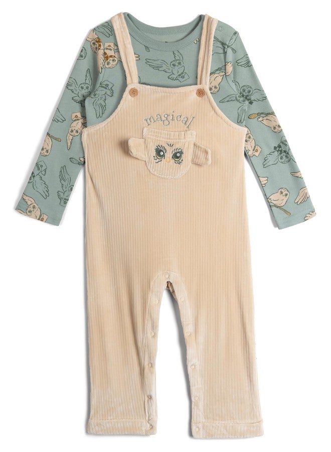 Harry Potter Hedwig Infant Baby Boys Corduroy Square Neck Ribbed Overall and T-Shirt Outfit Set Green/Cream 12 Months - Image 1