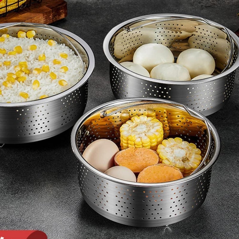 VALAJOGI Valajogi Stainless Steel Steamer Basket with Handle Rice Cooker Steaming Basket for Rice, Food, Meat, Fish Cooker Warmer Kitchen Cookware Metal Steamer Insert Steaming Rack Accessories Cooker Warmer - Image 4