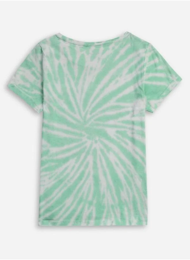 Bonkids Girl's t-shirts in regular fit green colour cotton fabric embellished pattern pull over closure woven weave type round collar type round neckline half sleeve length t-shirt upper body wear type suitable for casual occasions – where comfort meets vibrant creativity!