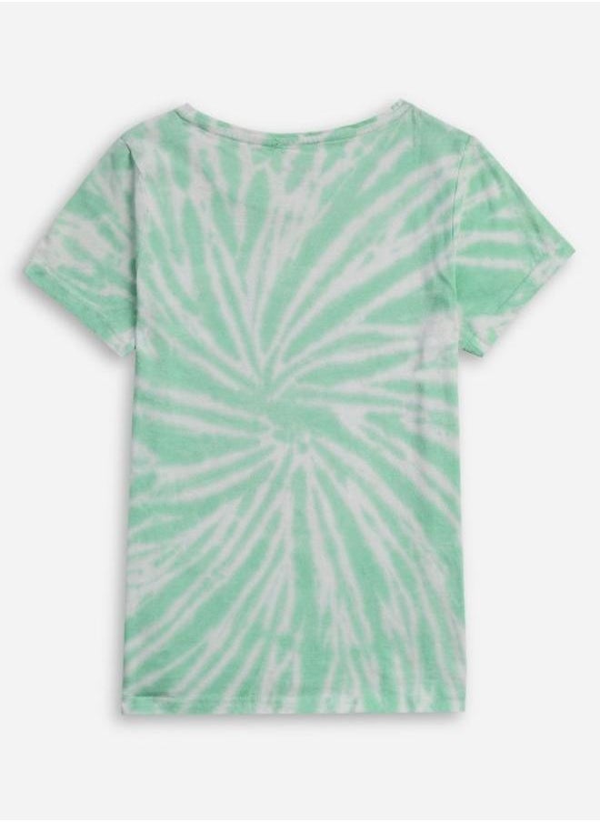 Bonkids Girl's t-shirts in regular fit green colour cotton fabric embellished pattern pull over closure woven weave type round collar type round neckline half sleeve length t-shirt upper body wear type suitable for casual occasions – where comfort meets vibrant creativity!  - Image 2