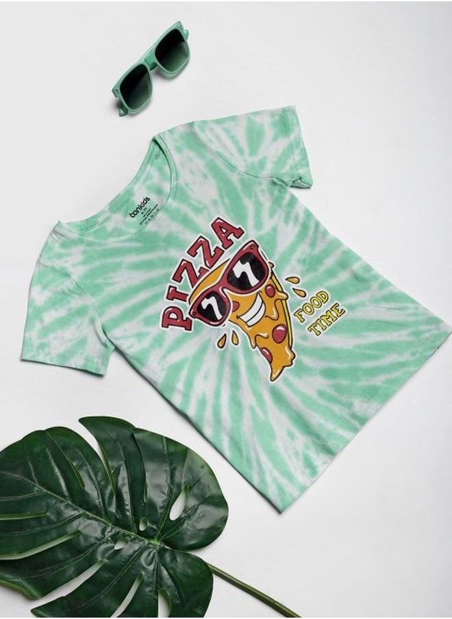 Bonkids Girl's t-shirts in regular fit green colour cotton fabric embellished pattern pull over closure woven weave type round collar type round neckline half sleeve length t-shirt upper body wear type suitable for casual occasions – where comfort meets vibrant creativity!  - Image 4