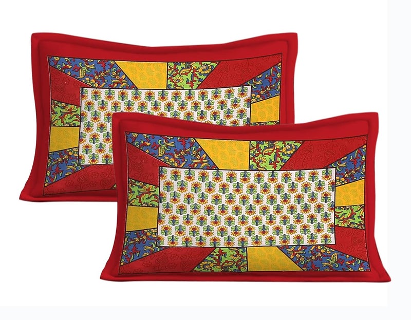 Ealth Kart Cotton Traditional Jaipuri Printed Bedsheet for Double Bed King Size with 2 Pillow Covers RedMulti - Image 3