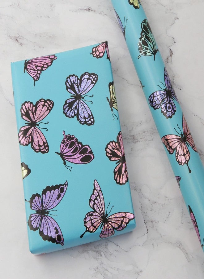 Geluode Colorful Butterfly Wrapping Paper Roll, Luxury Metallic Blue Birthday Gift Wrap Papers for Birthday, Baby Shower, Kids, Women, Girls, Mini Rolls 17x120 Inch - Image 4