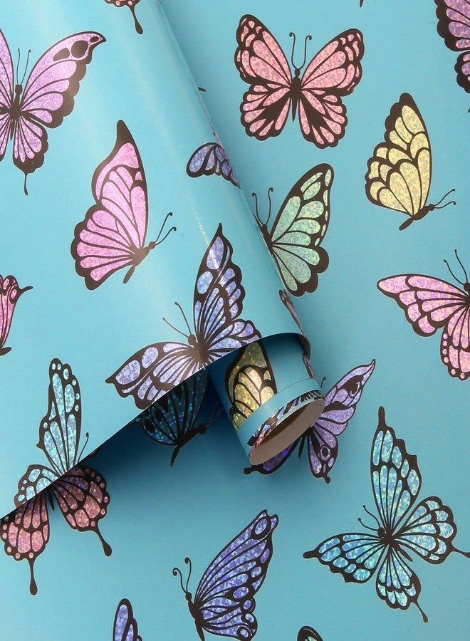 Geluode Colorful Butterfly Wrapping Paper Roll, Luxury Metallic Blue Birthday Gift Wrap Papers for Birthday, Baby Shower, Kids, Women, Girls, Mini Rolls 17x120 Inch - Image 1