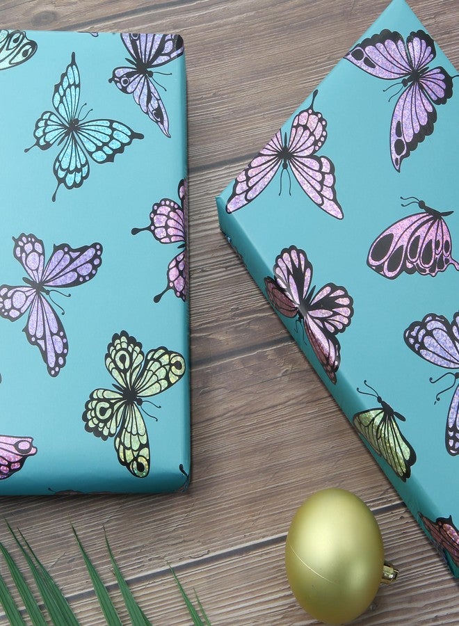 Geluode Colorful Butterfly Wrapping Paper Roll, Luxury Metallic Blue Birthday Gift Wrap Papers for Birthday, Baby Shower, Kids, Women, Girls, Mini Rolls 17x120 Inch - Image 5