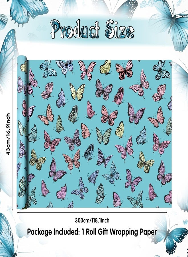 Geluode Colorful Butterfly Wrapping Paper Roll, Luxury Metallic Blue Birthday Gift Wrap Papers for Birthday, Baby Shower, Kids, Women, Girls, Mini Rolls 17x120 Inch - Image 2
