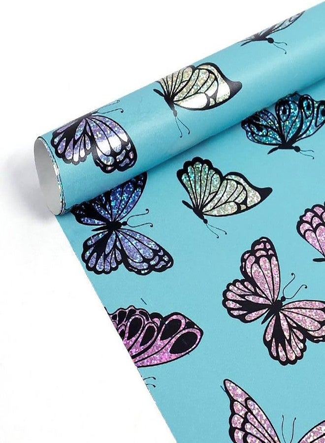 Geluode Colorful Butterfly Wrapping Paper Roll, Luxury Metallic Blue Birthday Gift Wrap Papers for Birthday, Baby Shower, Kids, Women, Girls, Mini Rolls 17x120 Inch - Image 3