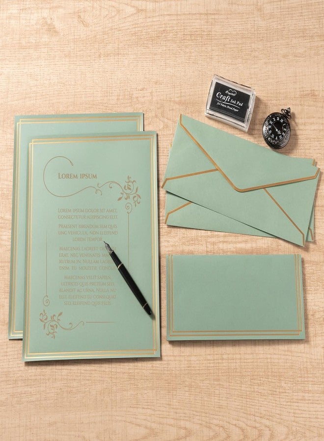 Topeen 50 Pack Sage-Green Stationery Set with Gold Border, #10 Business Envelopes and 8.5x11 Paper Sheets and Stickers for Writing Letters (Sage-Green) - Image 4