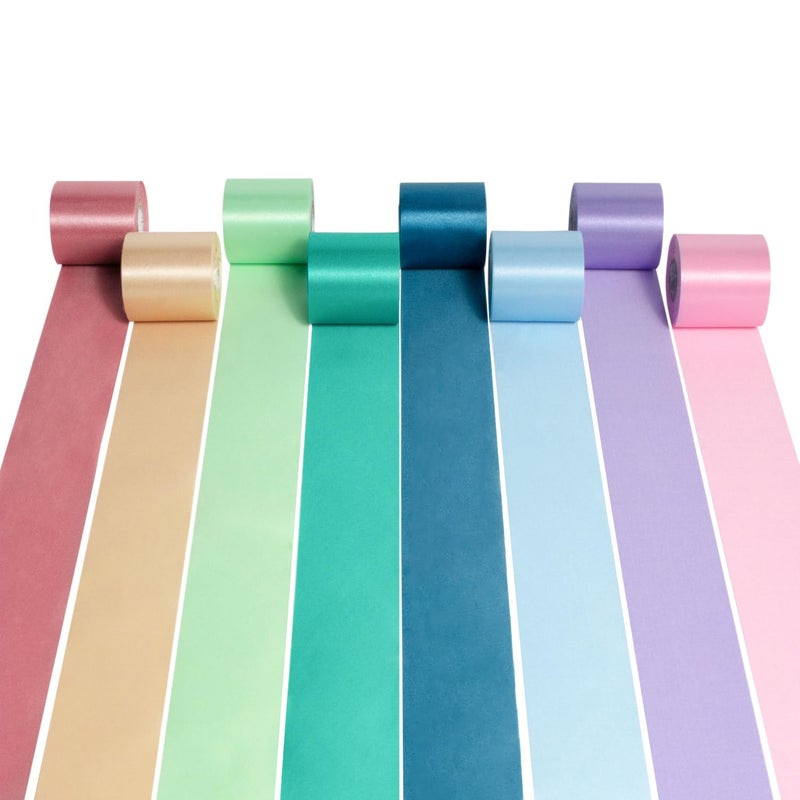 Mlurcu Morandi Rainbow Satin Ribbon 2 Inch Wide Colorful Ribbon 8 Rolls 87 Yds Assorted Bulk Ribbons Set for Christmas Easter Fiesta Party Baby Shower Birthday Wedding Decor Tassel Garland DIY Crafts - Image 1