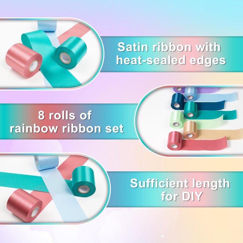 Mlurcu Morandi Rainbow Satin Ribbon 2 Inch Wide Colorful Ribbon 8 Rolls 87 Yds Assorted Bulk Ribbons Set for Christmas Easter Fiesta Party Baby Shower Birthday Wedding Decor Tassel Garland DIY Crafts - Image 5