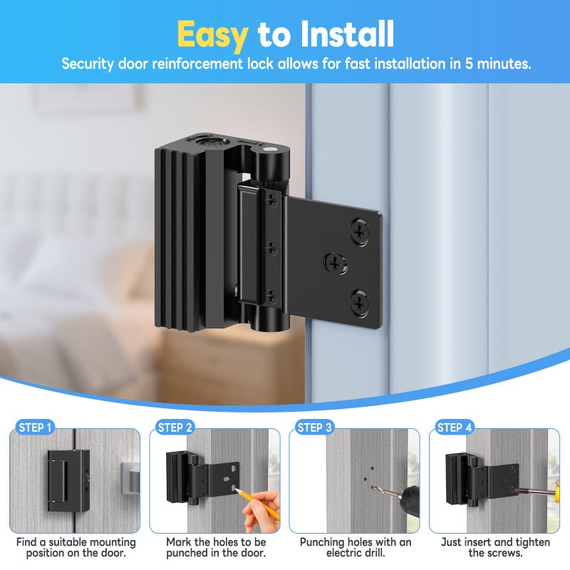 Mixizigoz Upgraded Aluminum Alloy Door Reinforcement Lock - Home Security Flip Deadbolt Door Latch with Screws - Withstands 800 lbs, Fits Inward Swinging Apartment, Bedroom (Black-1 Pc) - Image 4
