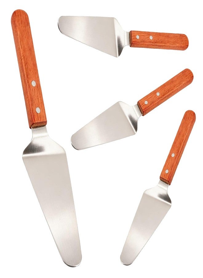 Zandfelo 4 Pack Stainless Steel Pizza Servers with Wooden Handle, Pizza Cutter Cake Cutter Triangular Spade Pie Pastry Spatula for Tart, Dessert - Image 1