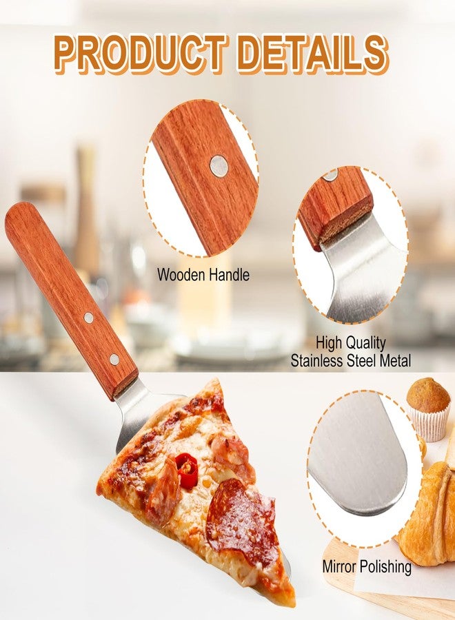 Zandfelo 4 Pack Stainless Steel Pizza Servers with Wooden Handle, Pizza Cutter Cake Cutter Triangular Spade Pie Pastry Spatula for Tart, Dessert - Image 4