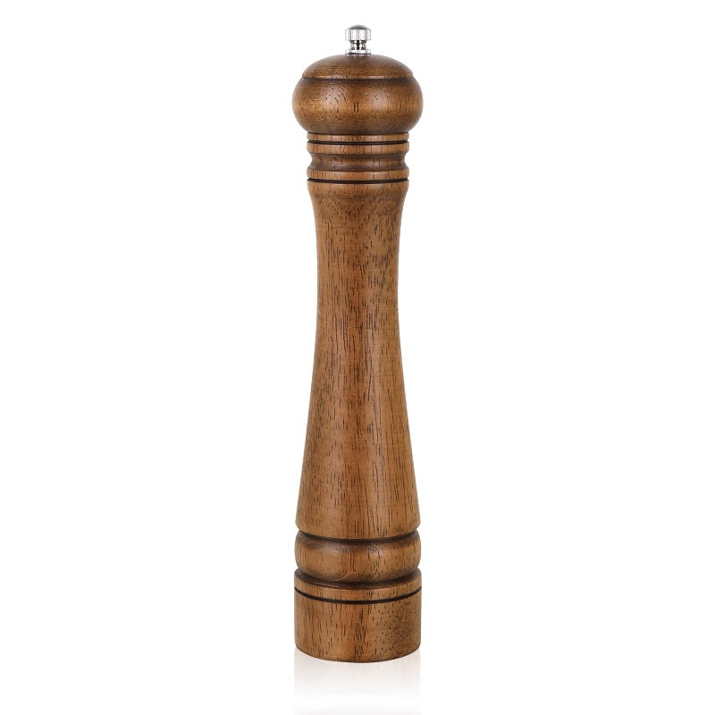 Haomacro Pepper Mill, Haomacro 10 inch Wood Salt Mill Pepper Shaker, Manual Pepper Grinder, Salt Shakers with Adjustable Ceramic Rotor - 1 Pack Refillable Oak Wood Pepper Grinder for Your Kitchen - Image 1