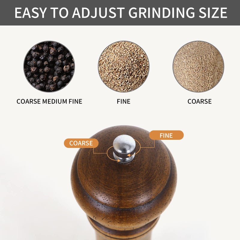 Haomacro Pepper Mill, Haomacro 10 inch Wood Salt Mill Pepper Shaker, Manual Pepper Grinder, Salt Shakers with Adjustable Ceramic Rotor - 1 Pack Refillable Oak Wood Pepper Grinder for Your Kitchen - Image 5