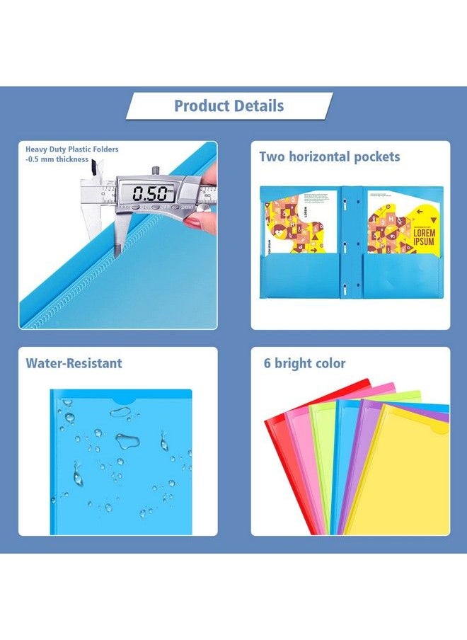 INFUN - Heavy Duty Plastic Pocket Folder With Prongs And Clear Front Pocket 18 Pack 3 Prong Folders With Pockets And Card Slot Assorted Colors Pocket Folders With Prongs For Letter Size Paper - Image 1