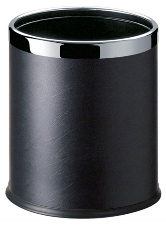 DOLPHY سلة مهملات دلفي المعدنية، سلة قمامة جلدية مفتوحة للأماكن العامة، الغرف، المطابخ، المنزل، المكتب والفنادق - سعة 8 لترات (أسود) - Image 1