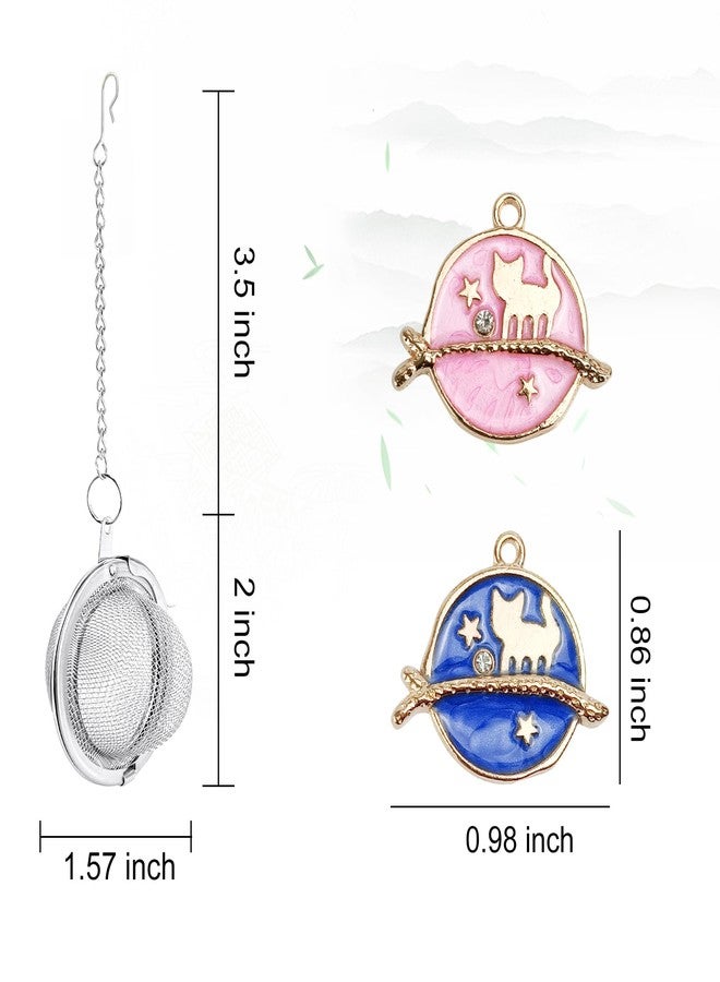 YOIYINI 2Pcs Stainless Steel Mesh Tea Infuser, 2.1 inch Tea Ball with Cute Planet Cat Pendants,Tea Strainer Tea Diffuser Tea Steeper for Filtering Tea,Tea Infusers for Loose Tea - Image 2