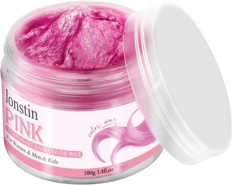 lonstin Pink Hair Colour Wax for Kids Adults Temporary Hair Dye Wax 100g Wash Out NonSticky Clay Mud Cream for Parties Cosplay Daily Fun