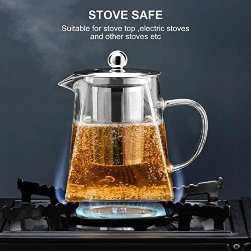 ZEYFLEEB Glass Teapot with Infuser Clear Glass Tea Kettle with Removable Stainless Steel Strainer Stovetop Safe Glass Teapot for Blooming and Loose Leaf Tea Shape Square Size 750ML - Image 4