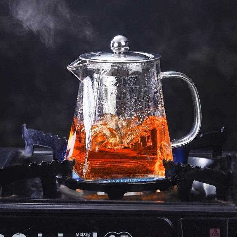 ZEYFLEEB Glass Teapot with Infuser Clear Glass Tea Kettle with Removable Stainless Steel Strainer Stovetop Safe Glass Teapot for Blooming and Loose Leaf Tea Shape Square Size 750ML - Image 2