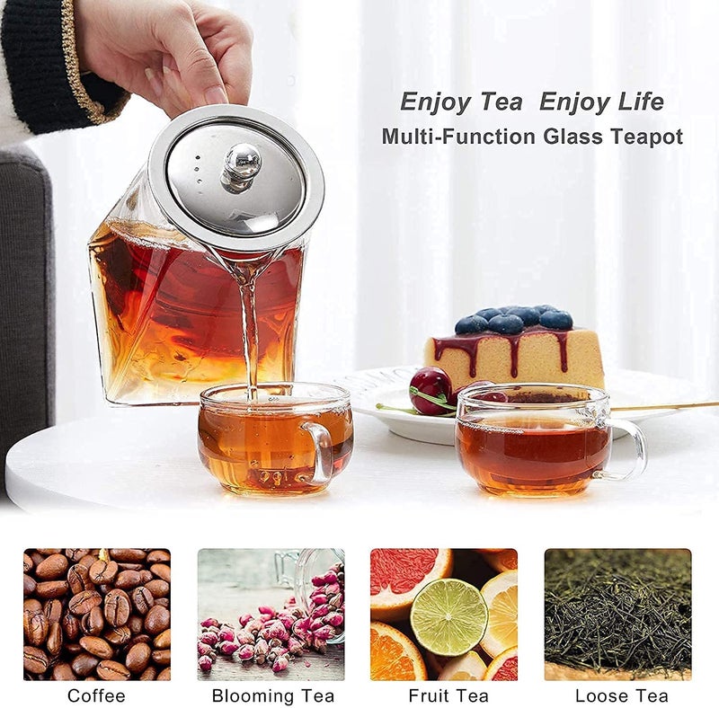 ZEYFLEEB Glass Teapot with Infuser Clear Glass Tea Kettle with Removable Stainless Steel Strainer Stovetop Safe Glass Teapot for Blooming and Loose Leaf Tea Shape Square Size 750ML - Image 5