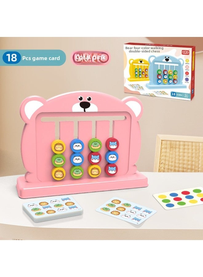 Children's Cartoon Animal Four-color Walking Double-sided Chess Early Education Enlightenment Game Board Logical Thinking Trainer To Play MV-Color:18 Question Card Pink Double-sided Chess 【chinese C  - Image 1