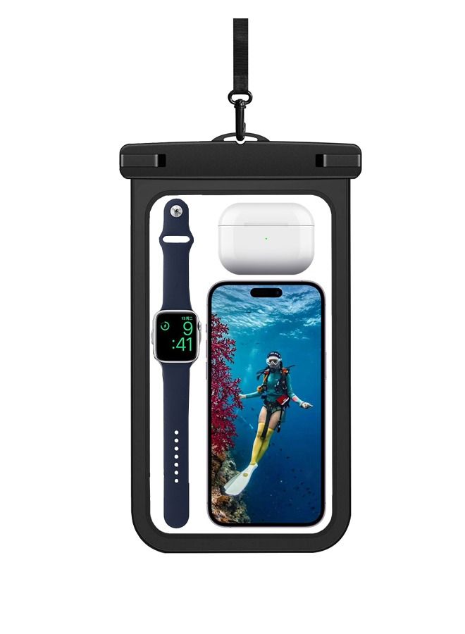 Large Capacity Waterproof Phone Pouch [Up to 10" Large] Universal IPX8 Waterproof Cell Phone Case Dry Bag with Lanyard for iPhone 14 Pro Max/13/12/11/SE/8, Galaxy S23 Ultra/S22/S21 - Black - Image 1