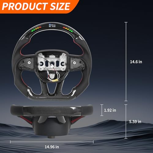 JIANGGAI Real Carbon Fiber Steering Wheel Perforated Leather Grip LED Steering Wheel Fit For Dodge Charger Challenger Durango SRT 20152024 - Image 3