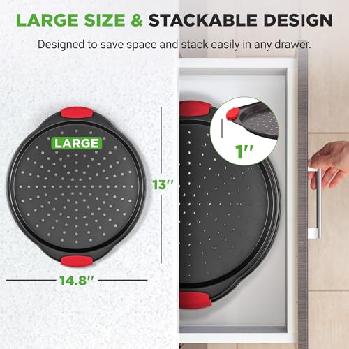 NutriChef 2-Piece 13-Inch Nonstick Pizza Tray, Round Carbon Steel Non-Stick Pizza Pan with Perforated Holes, Premium Bakeware Pizza Screen with Silicone Grip Handles, Dishwasher Safe, NCBPIZX2 - Image 4