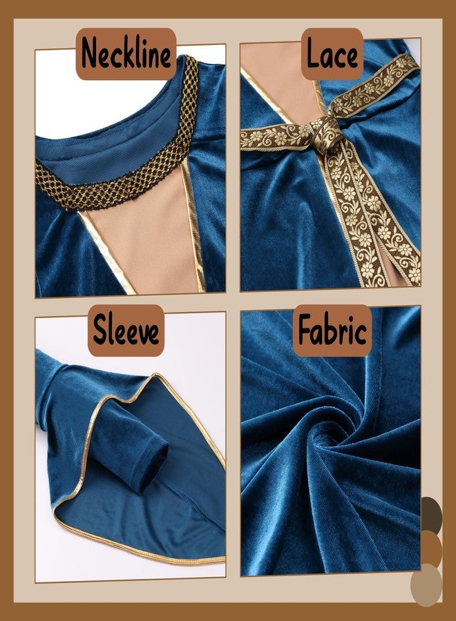 GRAJTCIN Girls Medieval Dress Renaissance Princess for Kids Halloween Outfit Costume Flared Sleeve 2 PCS Blue 4-6Y - Image 4