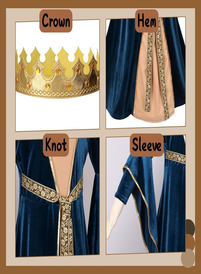 GRAJTCIN Girls Medieval Dress Renaissance Princess for Kids Halloween Outfit Costume Flared Sleeve 2 PCS Blue 4-6Y - Image 3