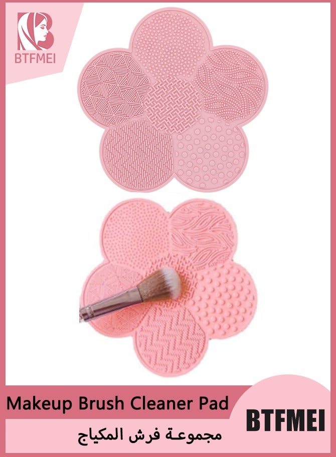 BTFMEI 2PCS Silicone Makeup Brush Cleaner Pad with Suction Cups, Silicone Makeup Brush Cleaning Tool, Makeup Brush Tools Clean, Beauty and Personal Care (Pink) - Image 1