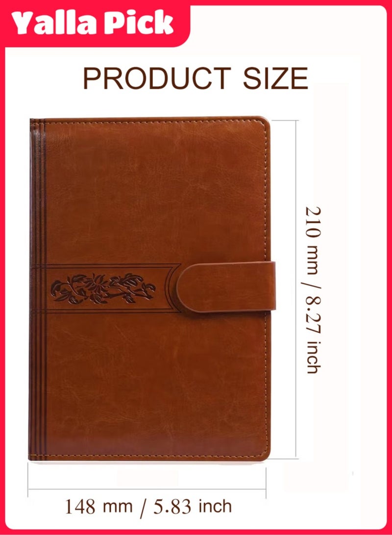 يلا بيك دفتر ملاحظات جلدي A5، غلاف مقوى، ٢٩٦ صفحة، دفتر أعمال بأوراق فضفاضة، دفاتر مسطرة للكتابة والأعمال والدراسة (بني) - Image 2